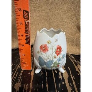 Inarco Vintage Cracked Egg Ceramic Cup Vase Footed Butterfly porcelain 1960s